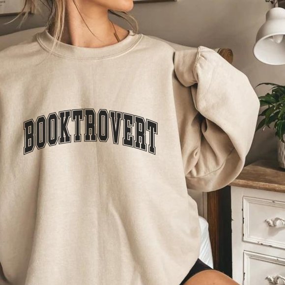 Booktrovert Pink Long Sleeve Crewneck Unisex Sweatshirt - Picture 2 of 5